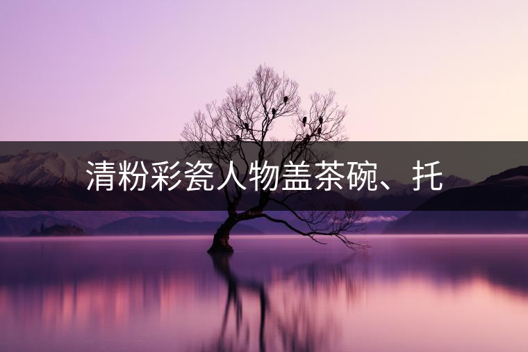 清粉彩瓷人物蓋茶碗、托